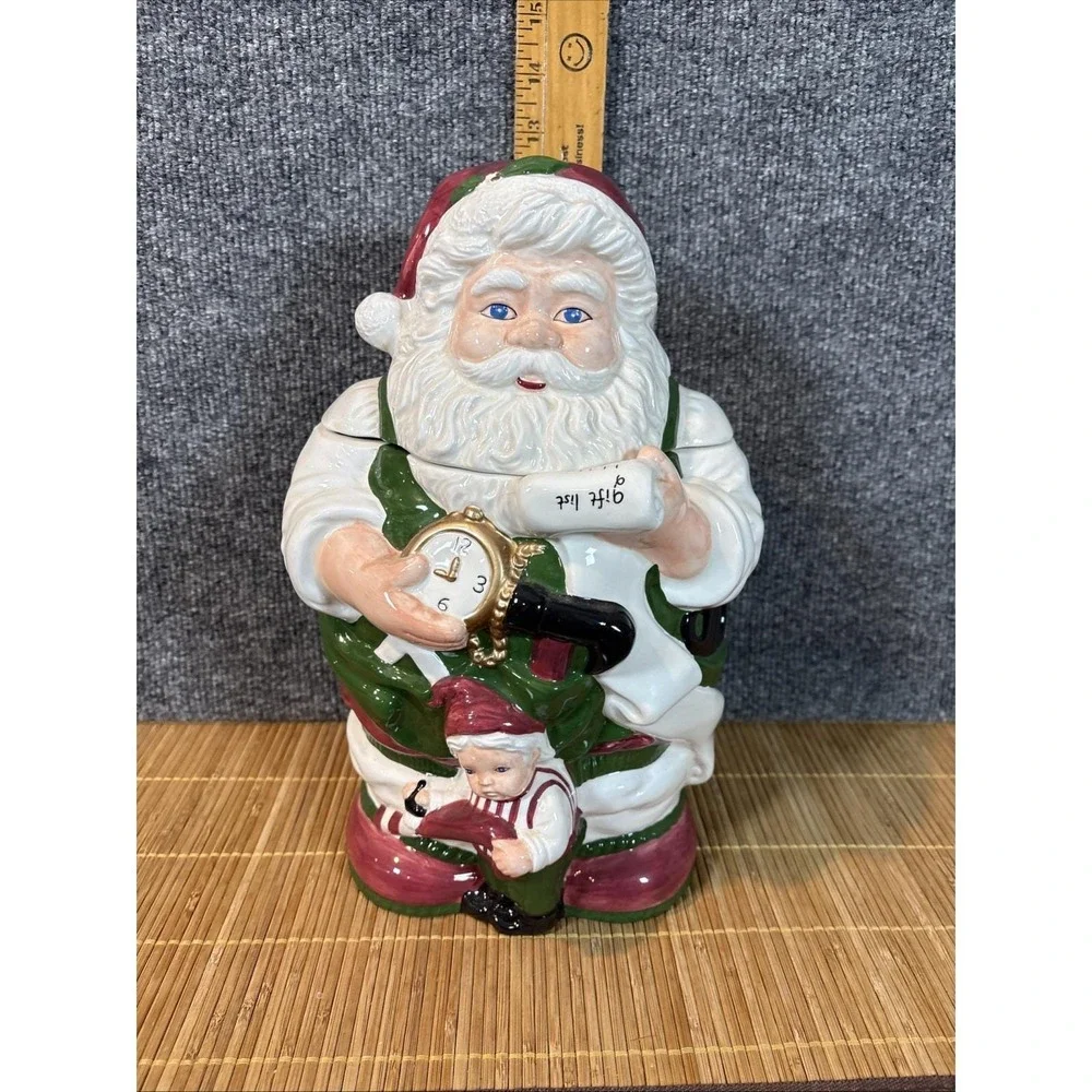 Vtg~JcPenney's~Ceramic Santa & Elf Checking Gift List Cookie Jar~12